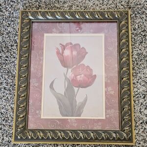 Floral Tulip Wall Art in Burgundy with Ornate Gold Frame